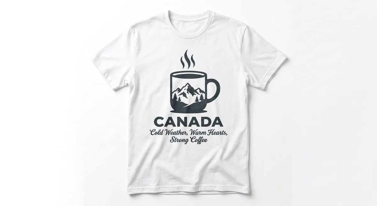 Canada Souvenir T-Shirt: Cold Weather, Warm Hearts, Strong Coffee | Premium Unisex Cotton Tee