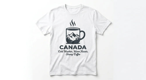 Canada Souvenir T-Shirt: Cold Weather, Warm Hearts, Strong Coffee | Premium Unisex Cotton Tee