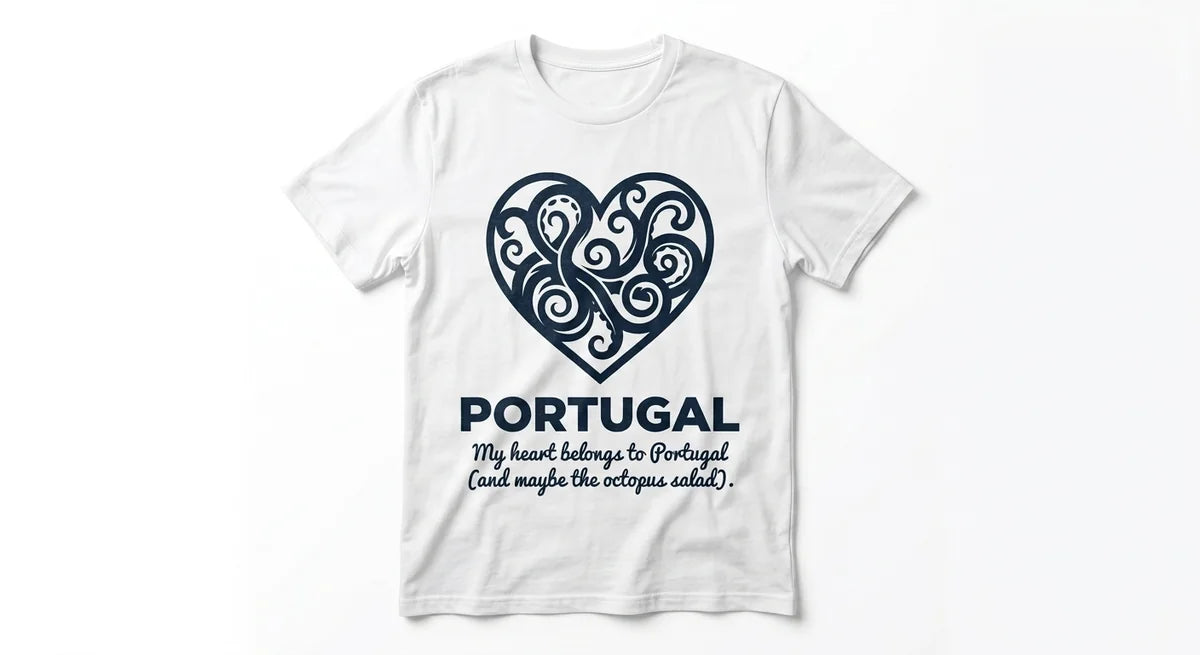 Portugal Travel T-Shirt | Heart-Shaped Octopus Graphic | Funny Portuguese Foodie Souvenir | 100% Cotton Premium Tee