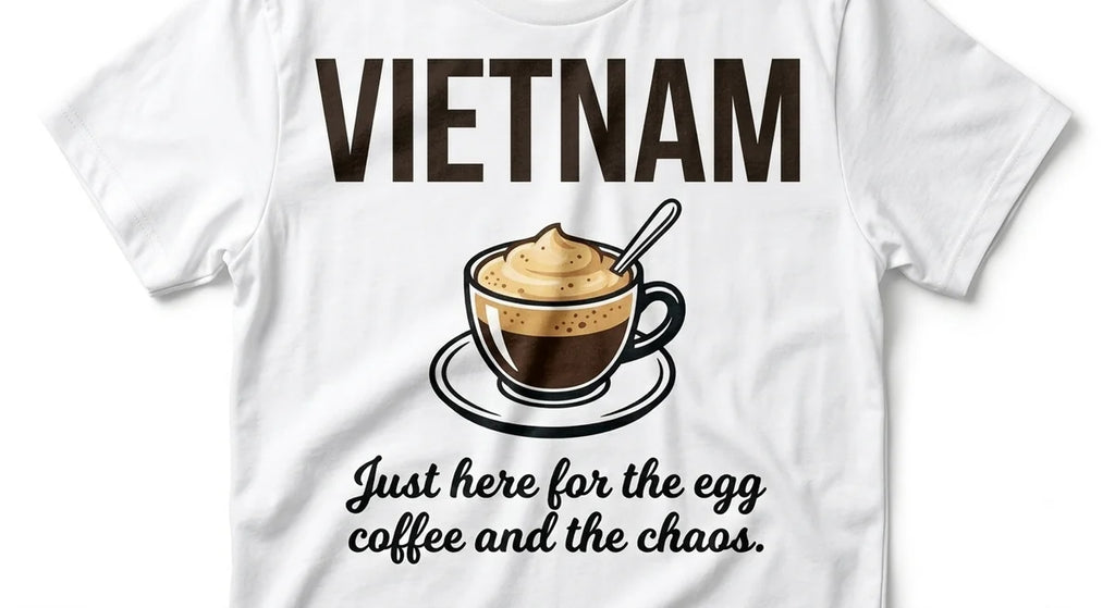 Vietnam Travel Souvenir T-Shirt | "Just Here for the Egg Coffee and the Chaos" Unisex Graphic Tee