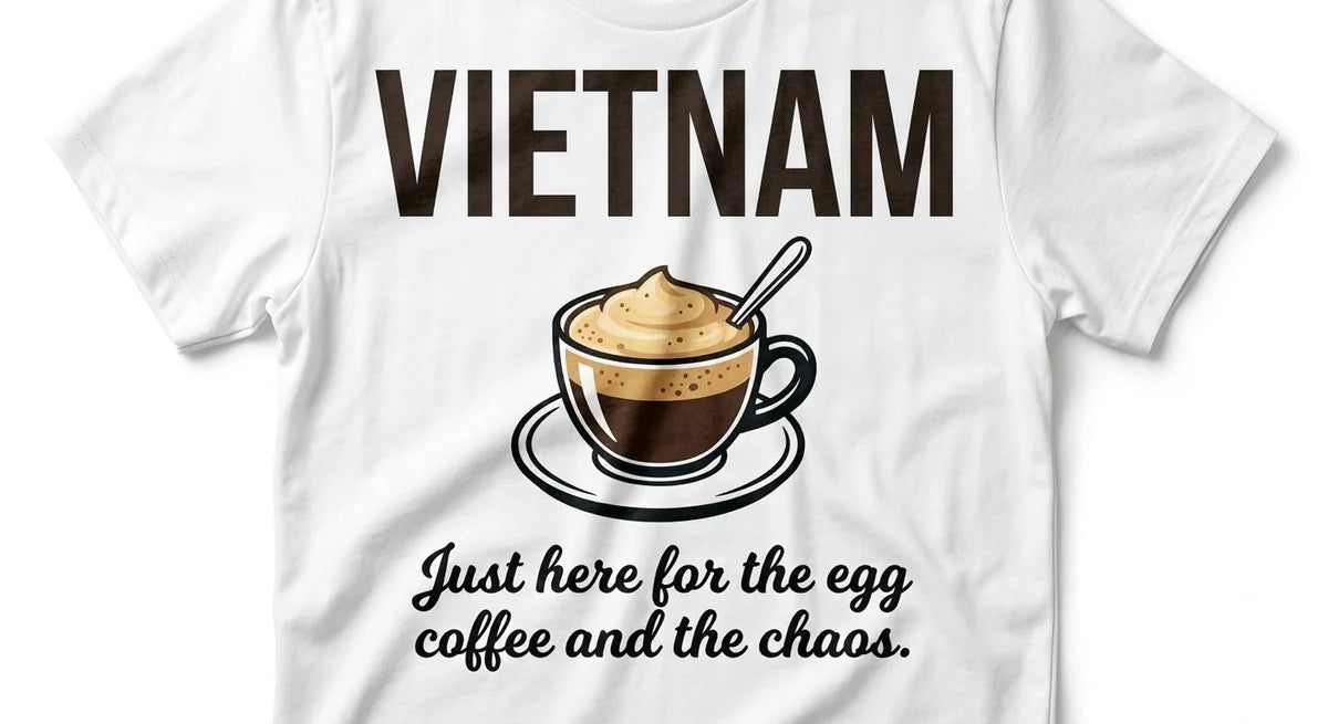 Vietnam Travel Souvenir T-Shirt | "Just Here for the Egg Coffee and the Chaos" Unisex Graphic Tee