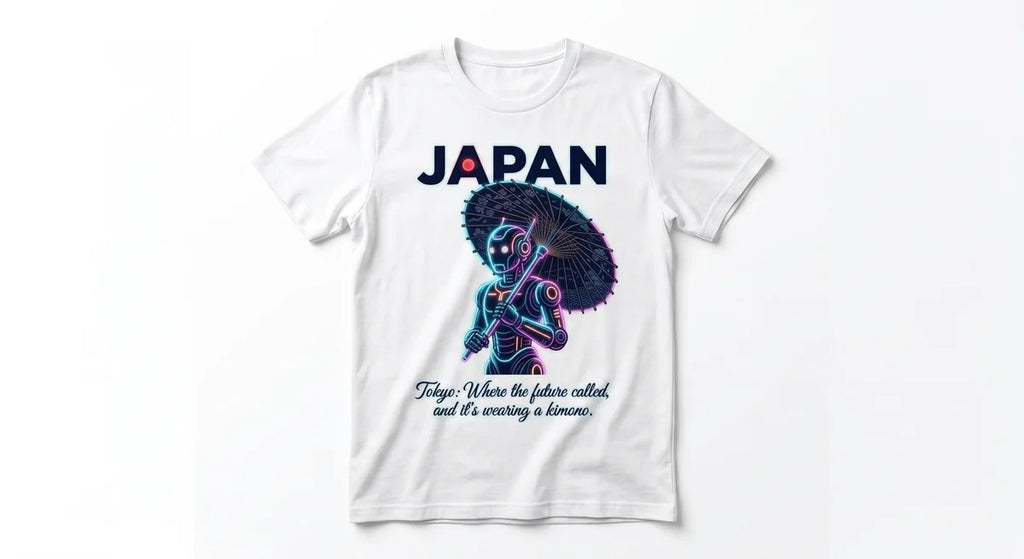 Tokyo Neon Robot Kimono T-Shirt | Retro-Futurist Japan Souvenir Graphic Tee