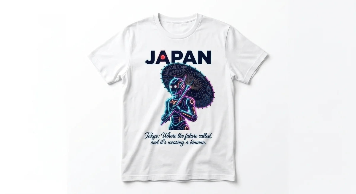 Tokyo Neon Robot Kimono T-Shirt | Retro-Futurist Japan Souvenir Graphic Tee