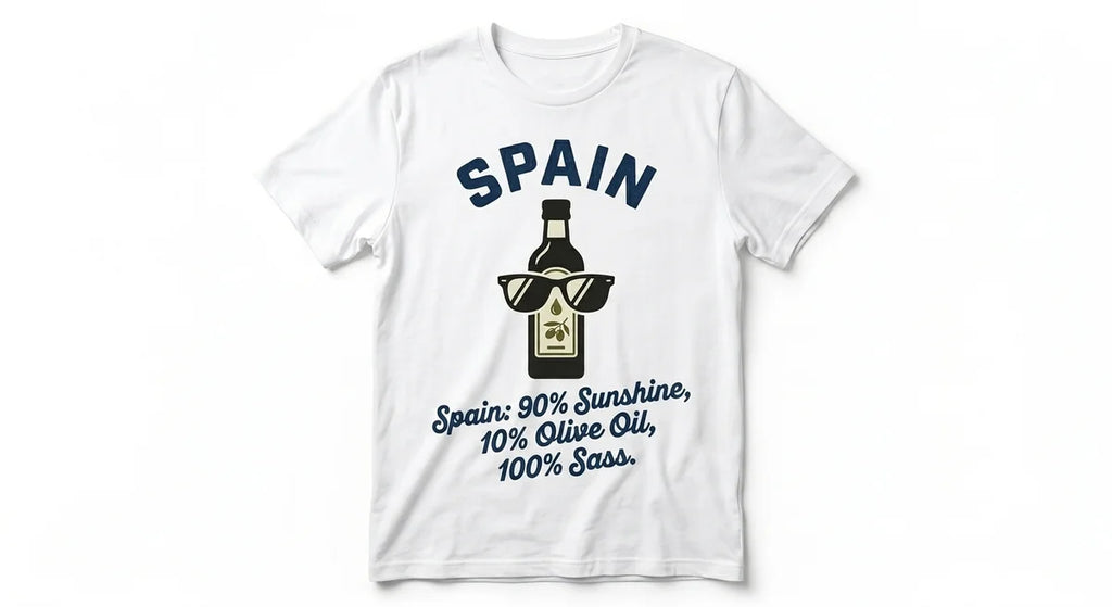"90% Sunshine, 10% Olive Oil, 100% Sass" Souvenir Tee | Unisex Funny Travel Shirt | Spain Graphic T-Shirt