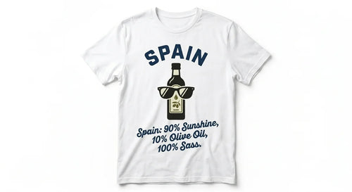 "90% Sunshine, 10% Olive Oil, 100% Sass" Souvenir Tee | Unisex Funny Travel Shirt | Spain Graphic T-Shirt