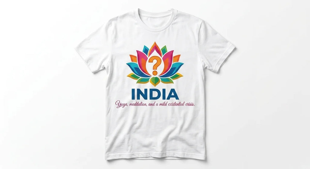 India Souvenir T-Shirt | 'Yoga, Meditation, and a Mild Existential Crisis' Graphic Tee | Spiritual Humor Apparel