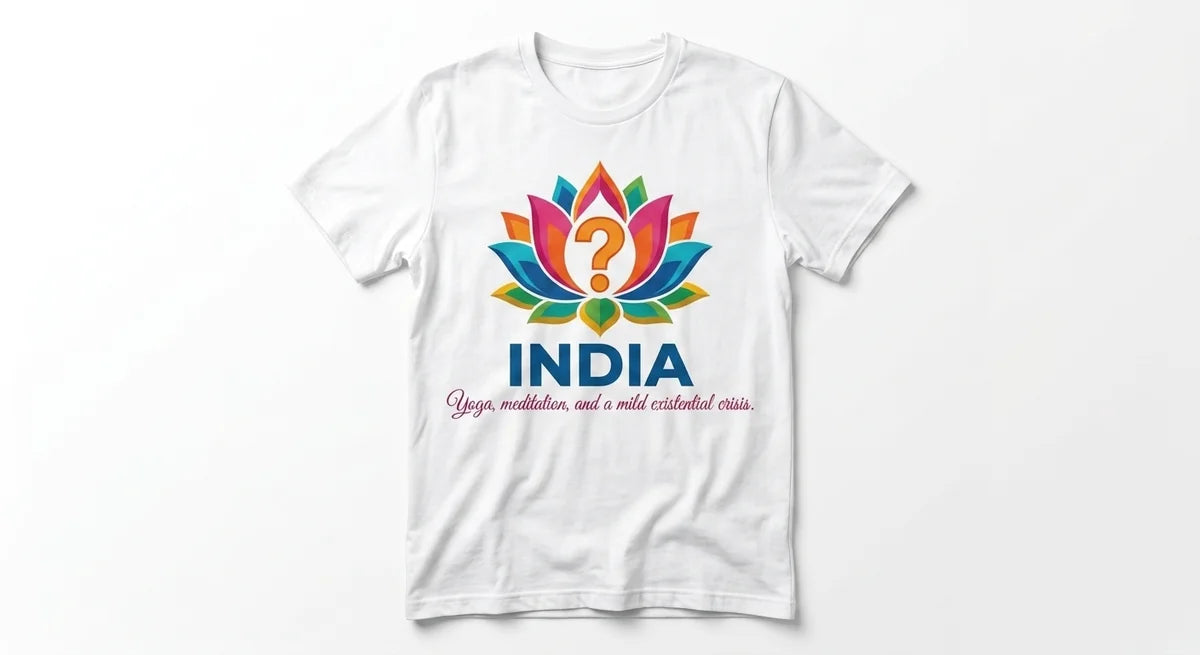 India Souvenir T-Shirt | 'Yoga, Meditation, and a Mild Existential Crisis' Graphic Tee | Spiritual Humor Apparel