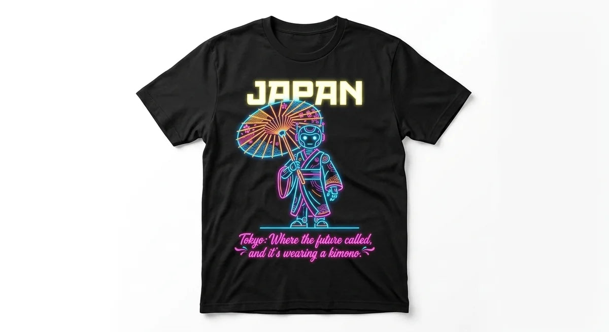 Tokyo Neon Robot Kimono T-Shirt | Retro-Futurist Japan Souvenir Graphic Tee