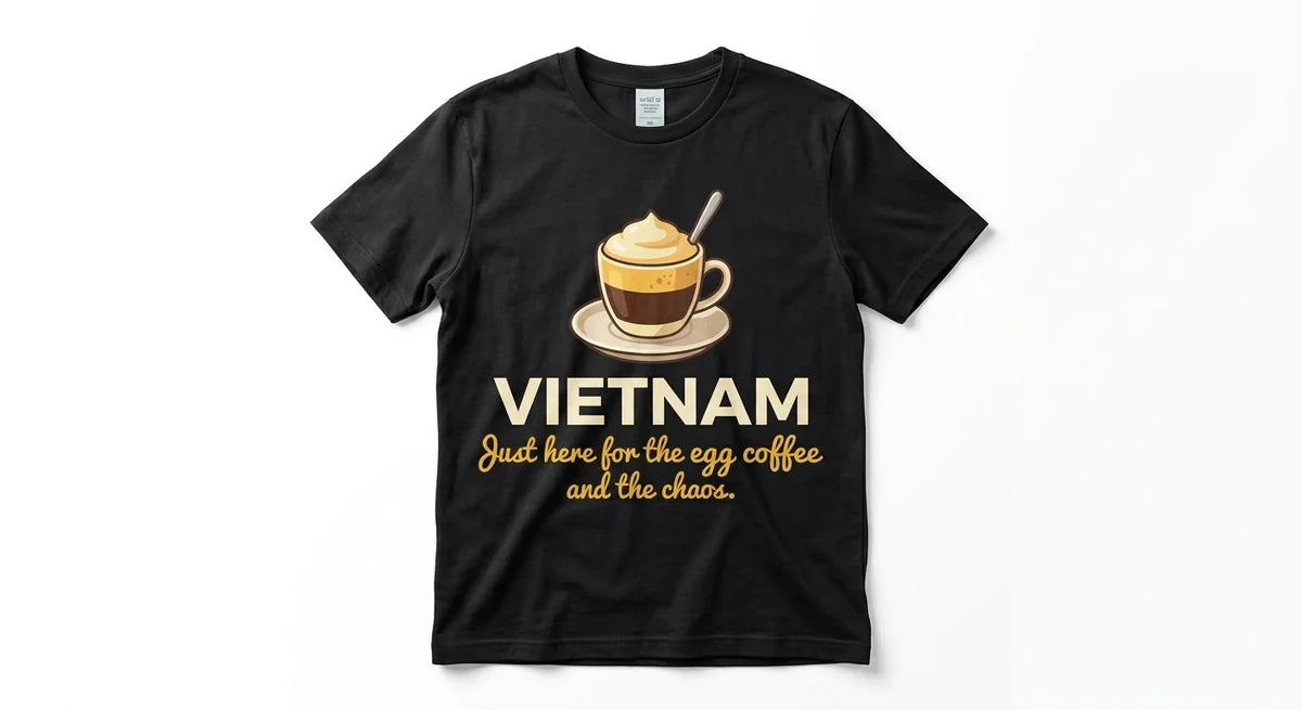 Vietnam Travel Souvenir T-Shirt | "Just Here for the Egg Coffee and the Chaos" Unisex Graphic Tee