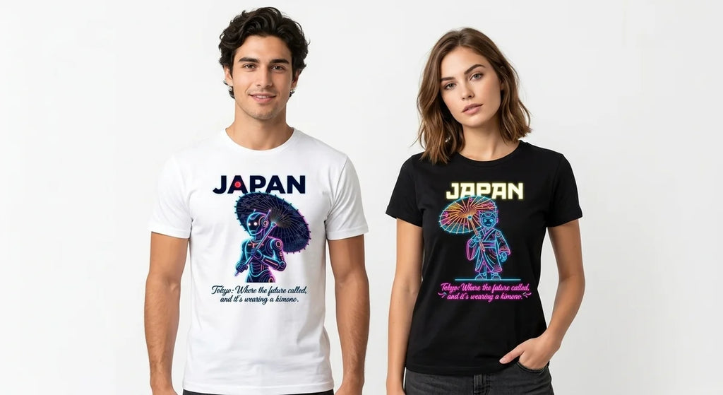 Tokyo Neon Robot Kimono T-Shirt | Retro-Futurist Japan Souvenir Graphic Tee