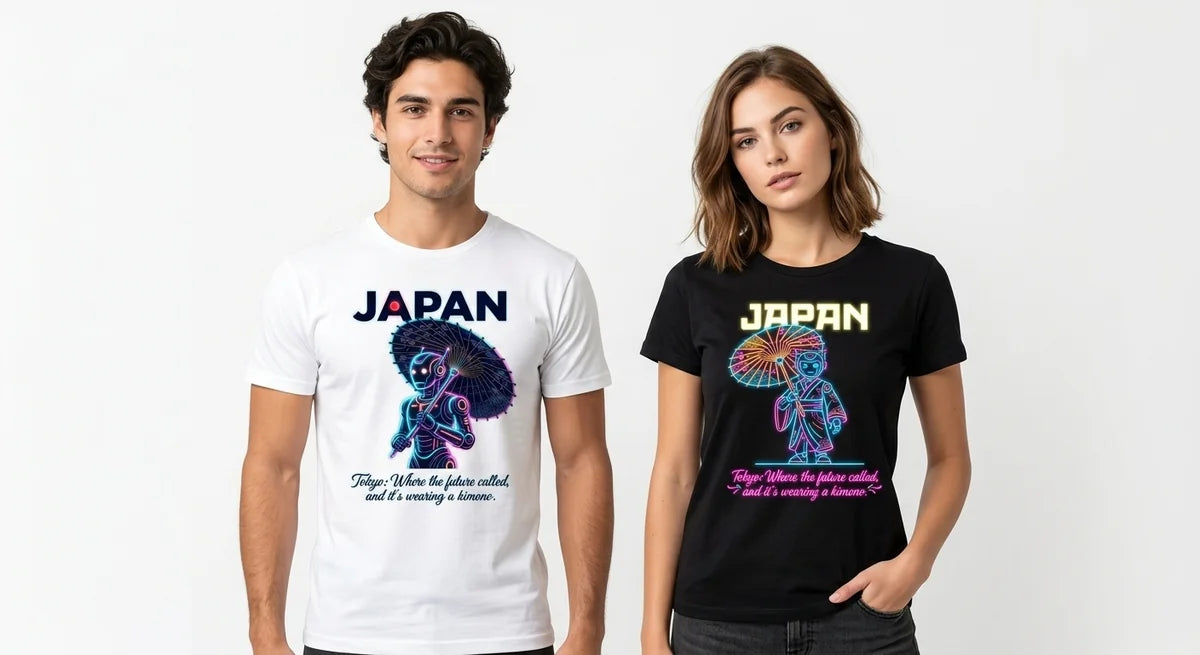 Tokyo Neon Robot Kimono T-Shirt | Retro-Futurist Japan Souvenir Graphic Tee