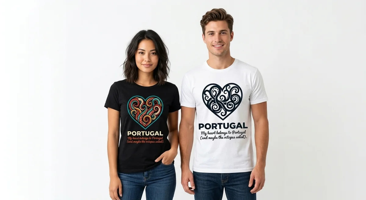 Portugal Travel T-Shirt | Heart-Shaped Octopus Graphic | Funny Portuguese Foodie Souvenir | 100% Cotton Premium Tee