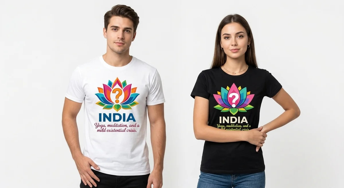 India Souvenir T-Shirt | 'Yoga, Meditation, and a Mild Existential Crisis' Graphic Tee | Spiritual Humor Apparel