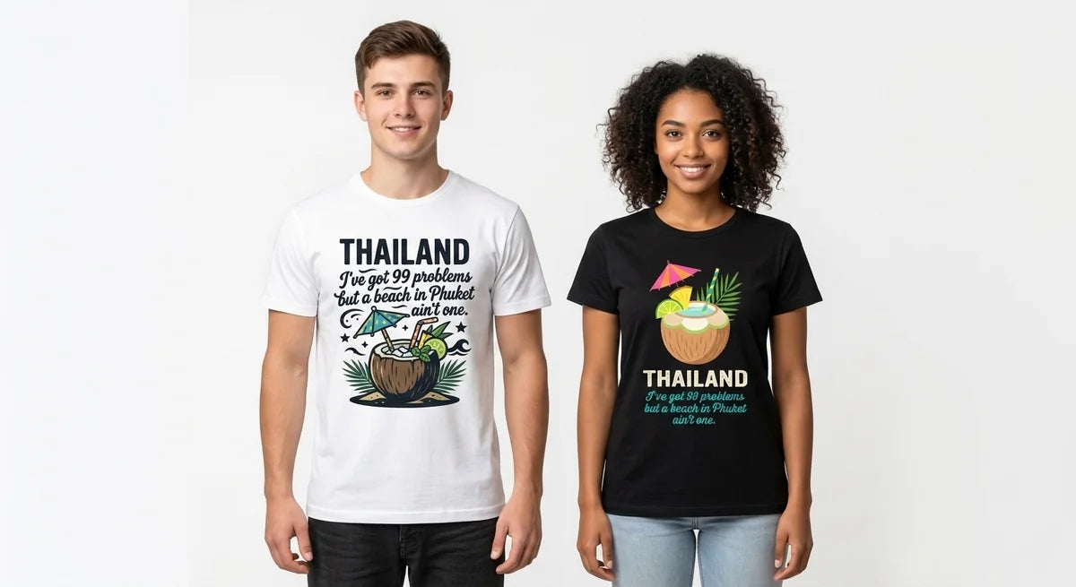 Thailand Vacation Souvenir T-Shirt | "99 Problems But A Phuket Beach" Graphic Tee | Funny Travel Gift & Beach Apparel