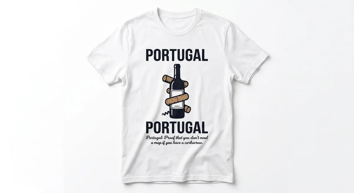 Portugal Corkscrew & Wine Souvenir T-Shirt – Funny Travel Tee for Wine Lovers