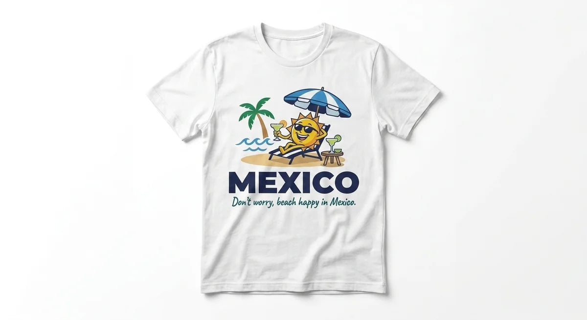 Mexico Beach Vacation T-Shirt | "Don't Worry, Beach Happy" Graphic Tee | Premium Cotton Souvenir Shirt