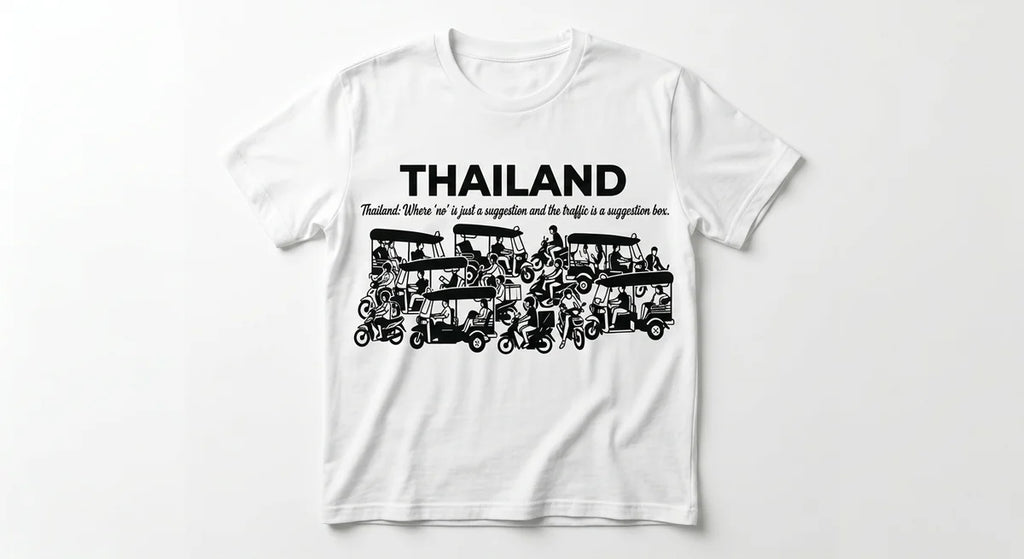 Thailand Traffic & Tuk-Tuk Humor T-Shirt | Funny Souvenir Tee | Retro Travel Graphic Shirt
