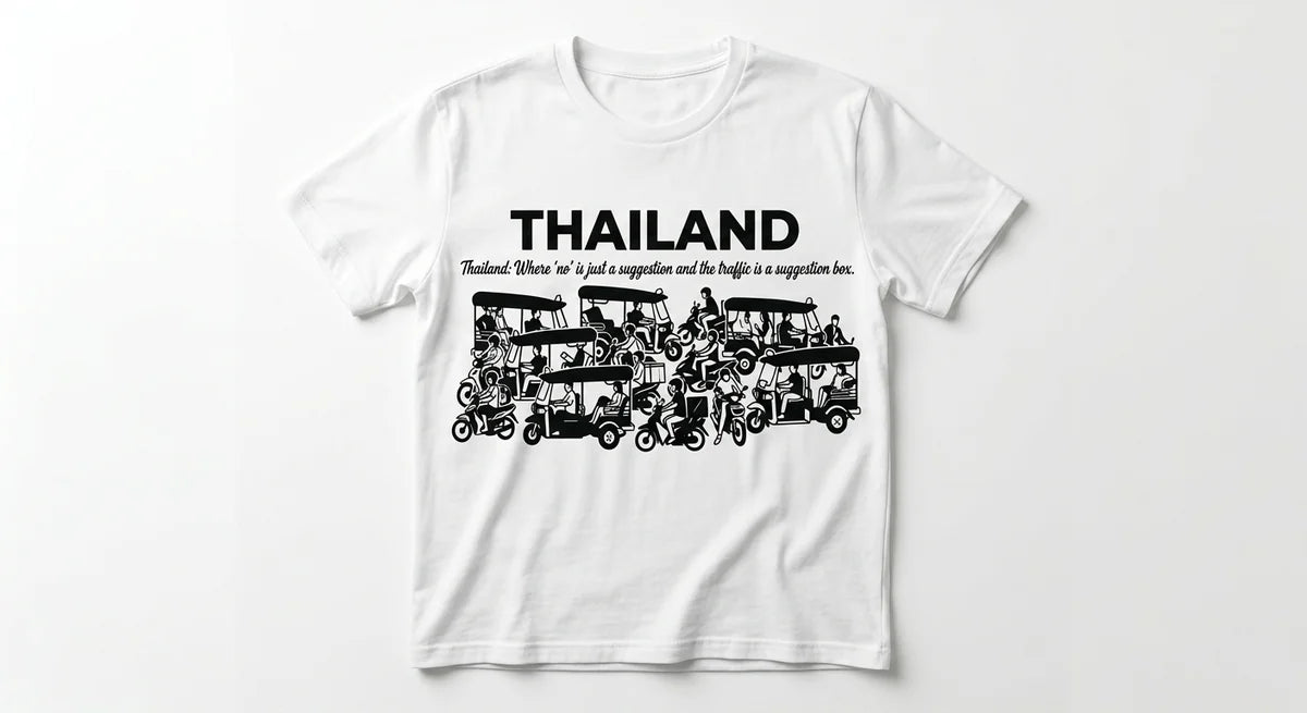 Thailand Traffic & Tuk-Tuk Humor T-Shirt | Funny Souvenir Tee | Retro Travel Graphic Shirt