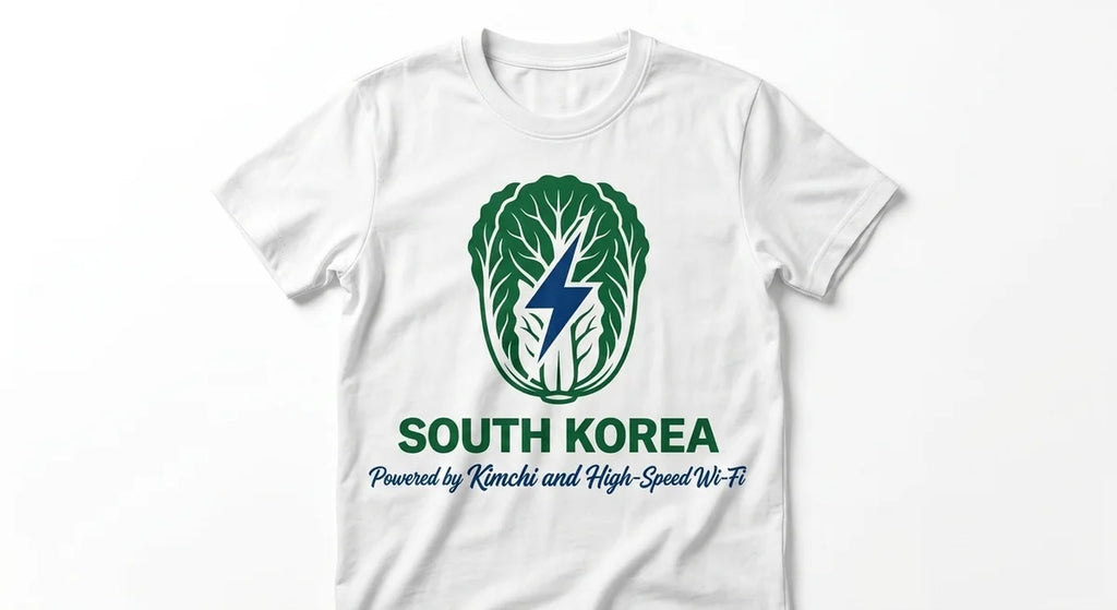 South Korea Graphic T-Shirt | "Powered by Kimchi & High-Speed Wi-Fi" Unisex Tee | Funny Travel Souvenir
