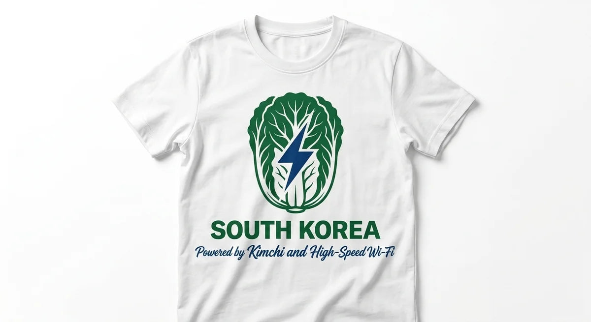 South Korea Graphic T-Shirt | "Powered by Kimchi & High-Speed Wi-Fi" Unisex Tee | Funny Travel Souvenir