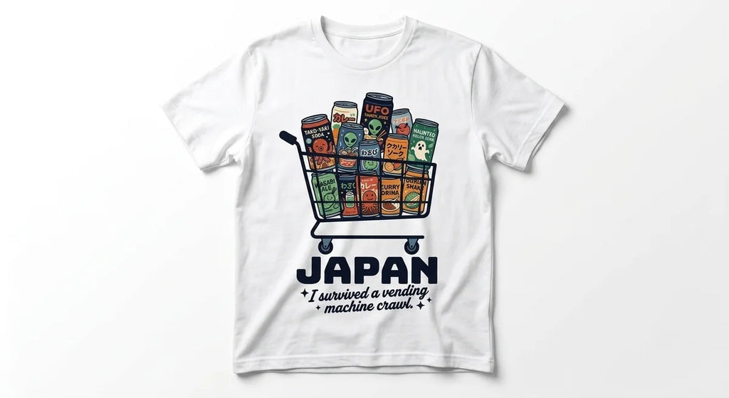 Japan Vending Machine Crawl Graphic T-Shirt | Funny Japanese Souvenir Tee | Unisex Retro Streetwear