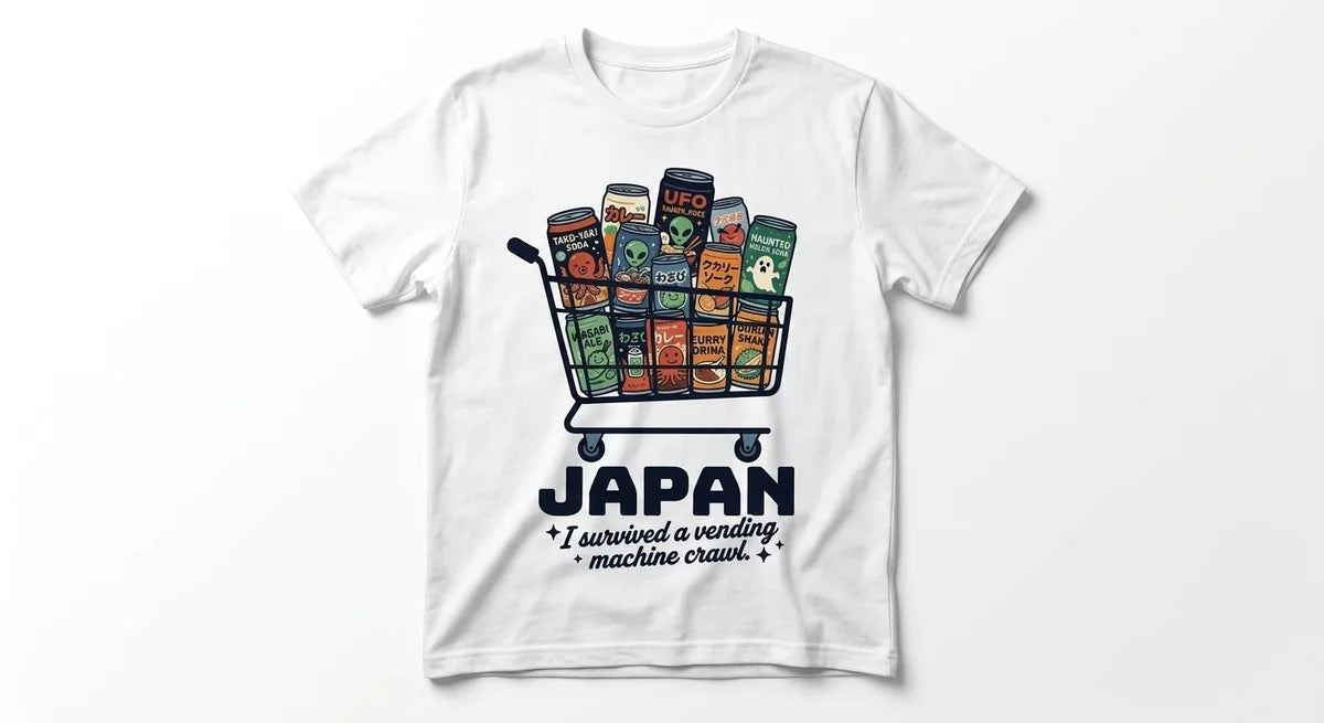 Japan Vending Machine Crawl Graphic T-Shirt | Funny Japanese Souvenir Tee | Unisex Retro Streetwear