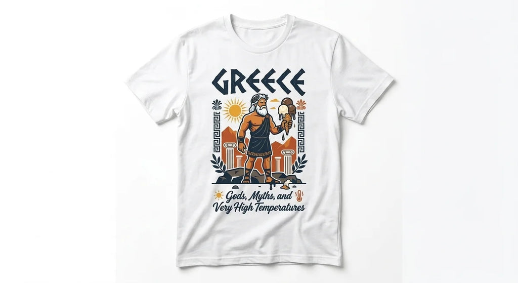 Greece Souvenir T-Shirt | Zeus Melting Ice Cream Graphic Tee | Funny Mythology Summer Shirt