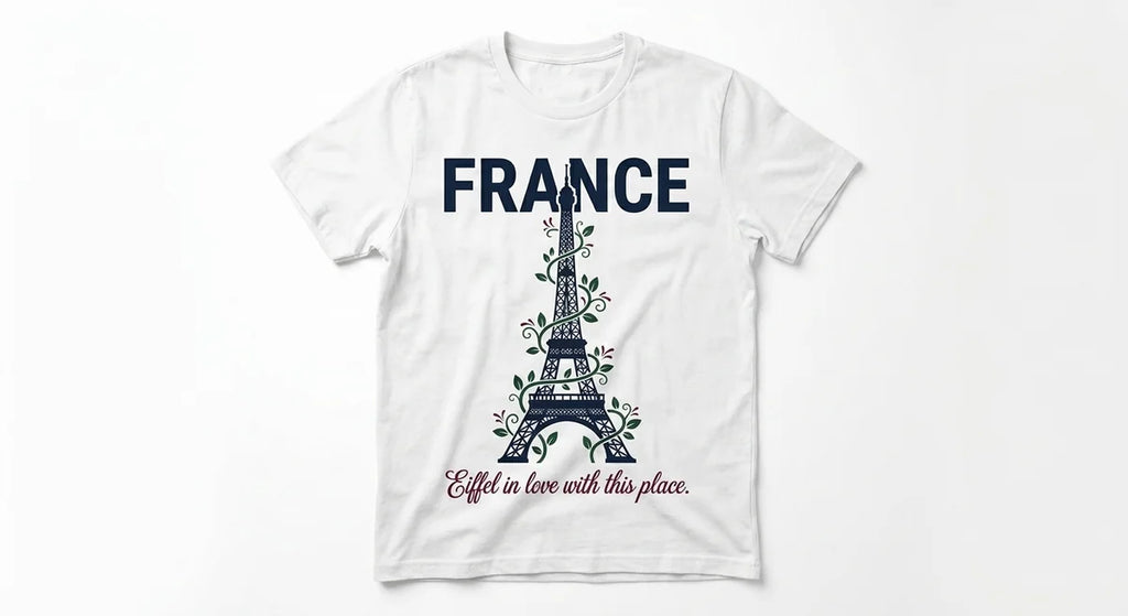 "Eiffel in Love" Romantic France Souvenir T-Shirt | Funny Paris Travel Tee | Premium Soft Cotton