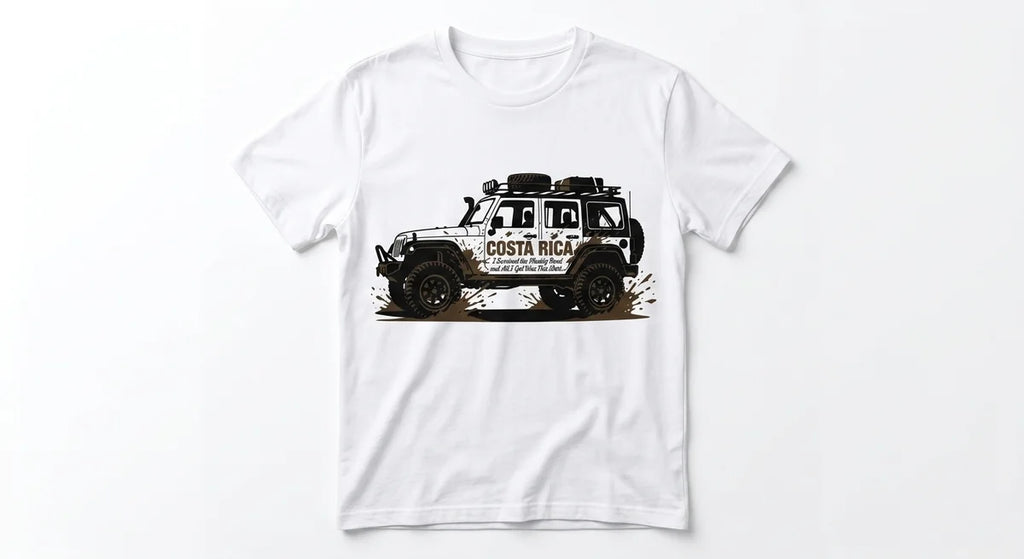 Costa Rica Muddy Road 4x4 Jeep Souvenir T-Shirt | Adventure Travel Apparel