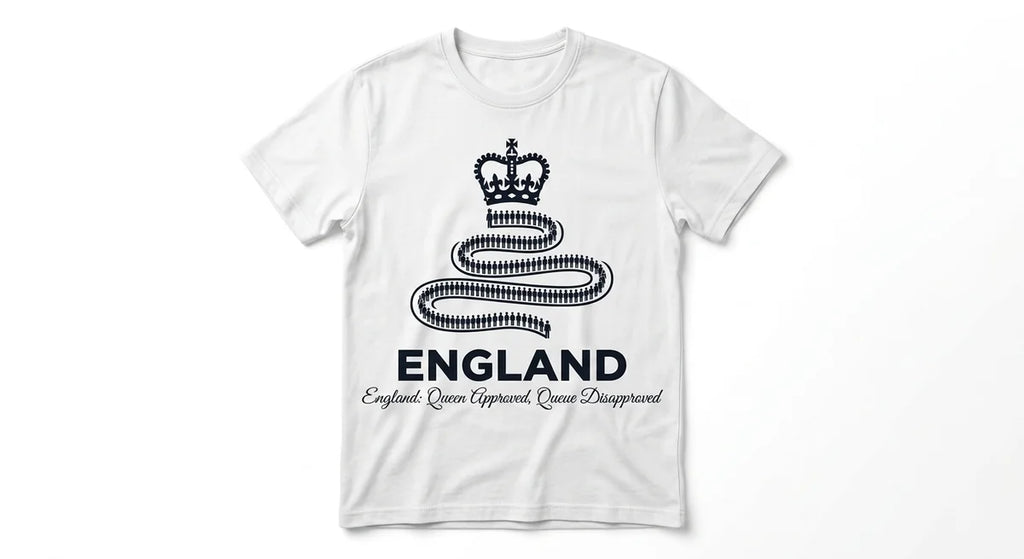 England Souvenir T-Shirt | "Queen Approved, Queue Disapproved" Funny British Humor Tee | Premium Cotton Graphic Top
