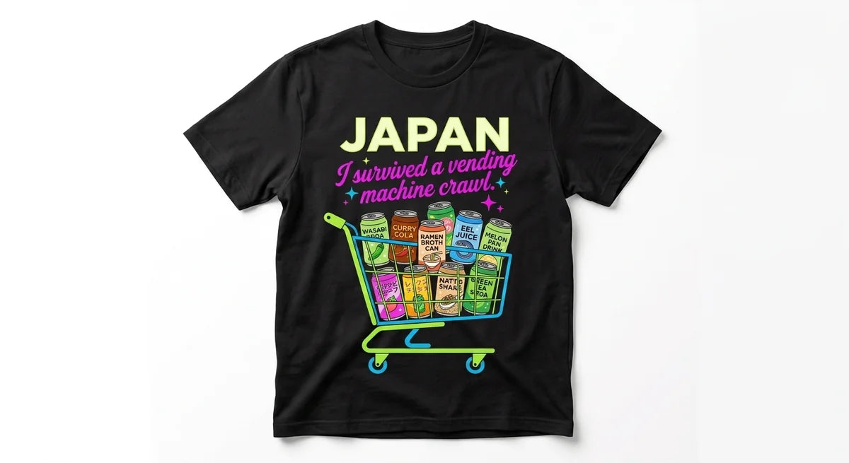 Japan Vending Machine Crawl Graphic T-Shirt | Funny Japanese Souvenir Tee | Unisex Retro Streetwear