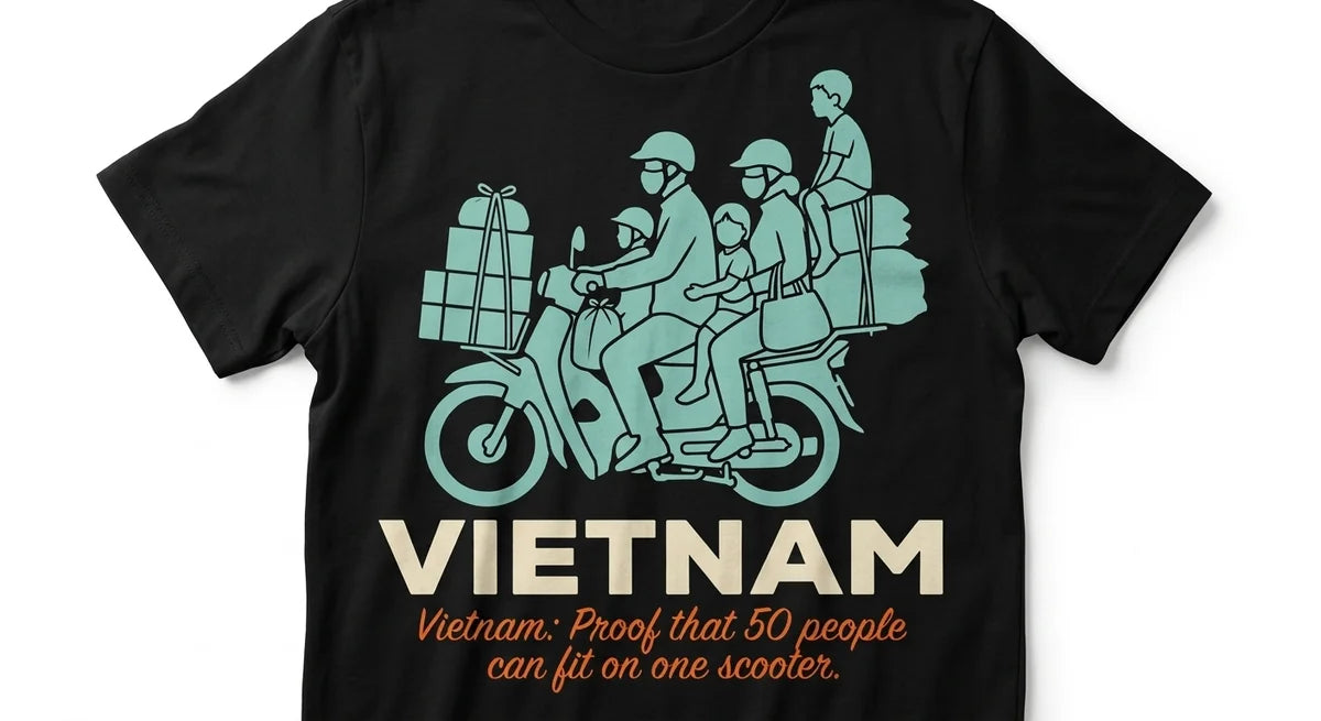 Vietnam Scooter Family T-Shirt | Funny Travel Souvenir Tee | Vietnam Vacation Keepsake | Unisex Cotton Graphic Shirt