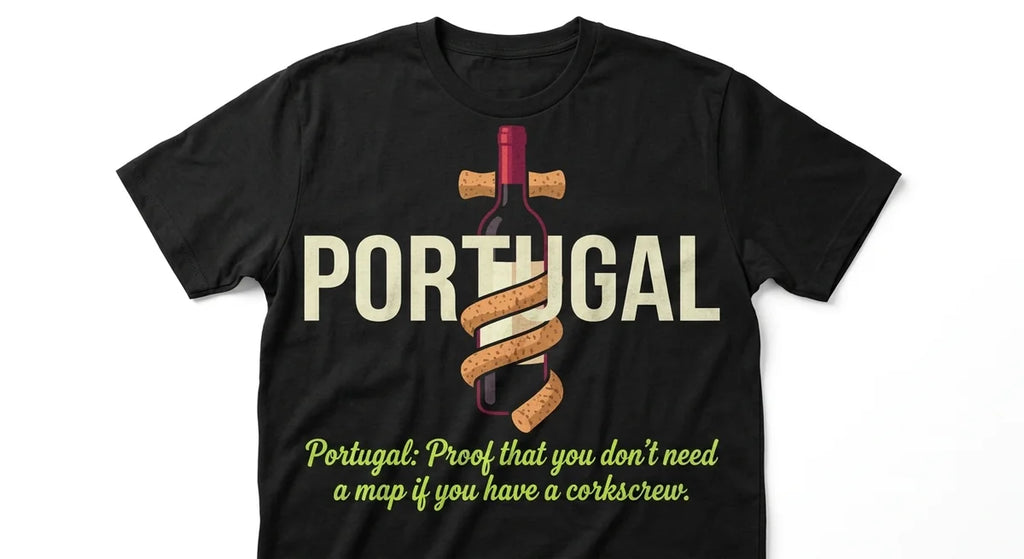 Portugal Corkscrew & Wine Souvenir T-Shirt – Funny Travel Tee for Wine Lovers