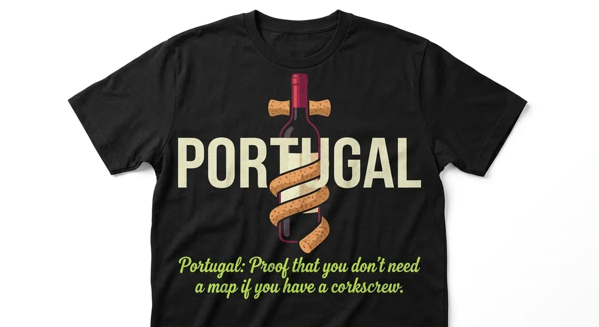 Portugal Corkscrew & Wine Souvenir T-Shirt – Funny Travel Tee for Wine Lovers