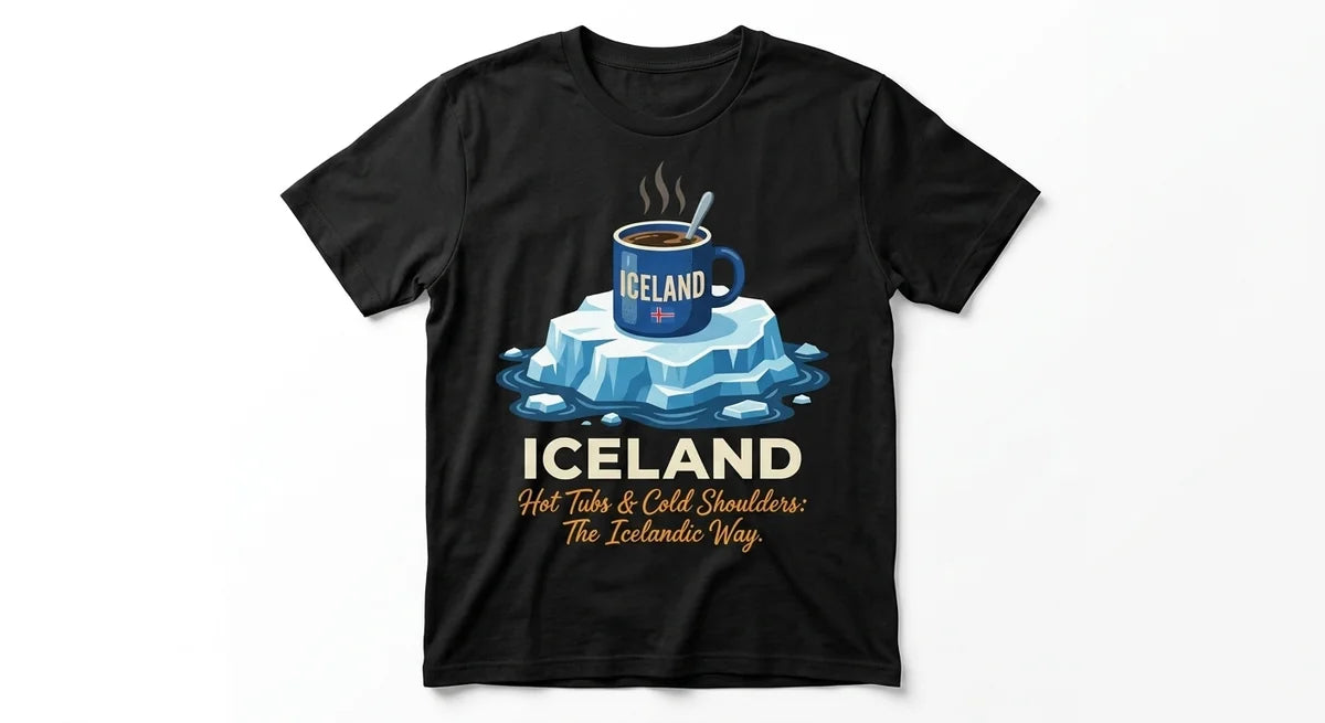 Iceland Souvenir T-Shirt | Hot Tubs & Cold Shoulders Graphic Tee | Funny Icelandic Travel Apparel