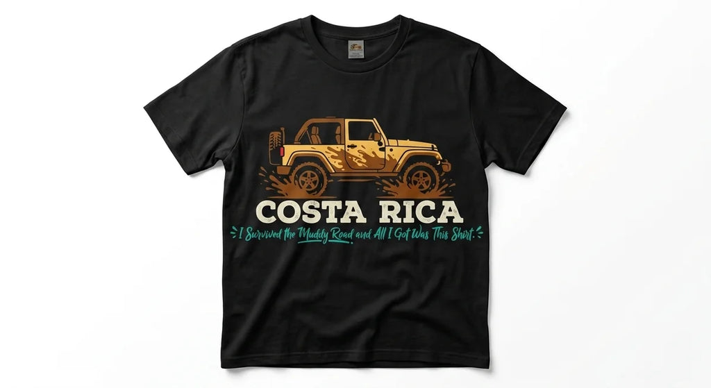 Costa Rica Muddy Road 4x4 Jeep Souvenir T-Shirt | Adventure Travel Apparel