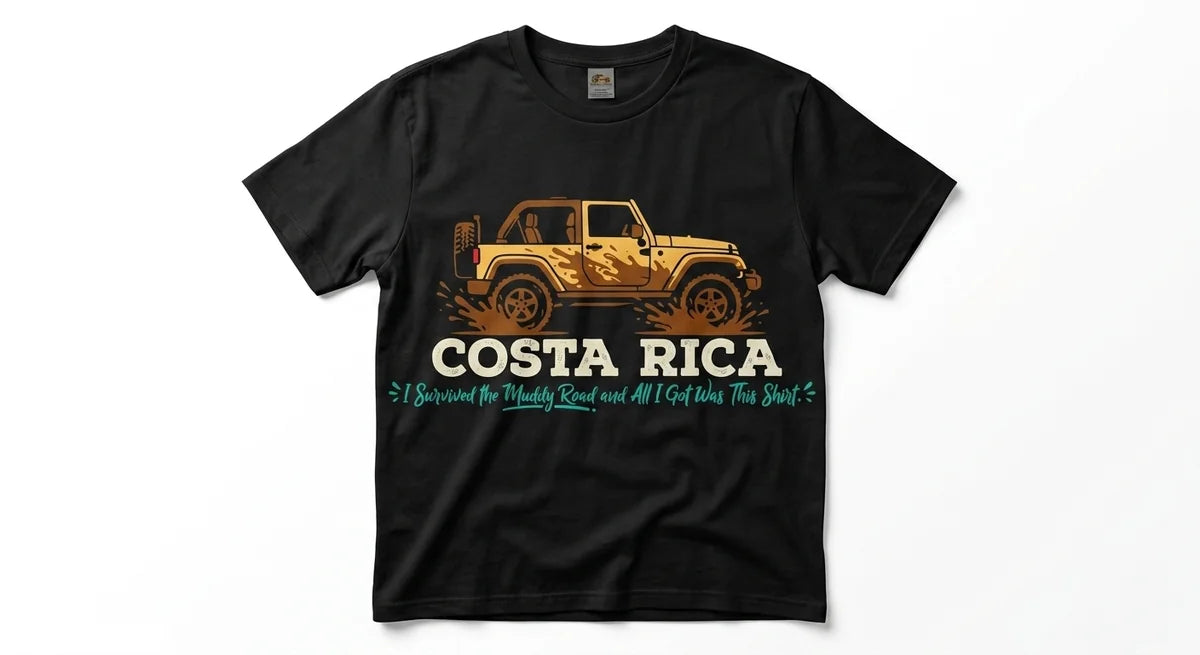 Costa Rica Muddy Road 4x4 Jeep Souvenir T-Shirt | Adventure Travel Apparel
