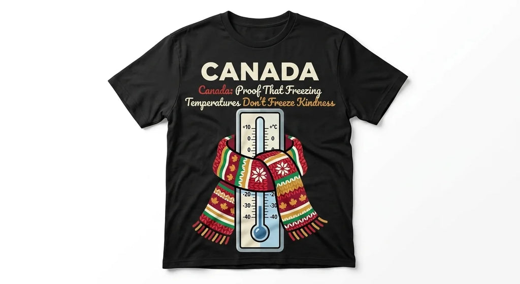 Canada Souvenir T-Shirt | "Proof That Freezing Temperatures Don't Freeze Kindness" Graphic Tee | Unisex Soft Cotton Canadian Gift