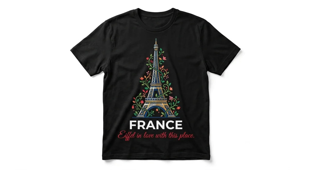 "Eiffel in Love" Romantic France Souvenir T-Shirt | Funny Paris Travel Tee | Premium Soft Cotton