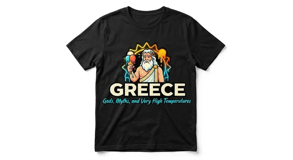 Greece Souvenir T-Shirt | Zeus Melting Ice Cream Graphic Tee | Funny Mythology Summer Shirt