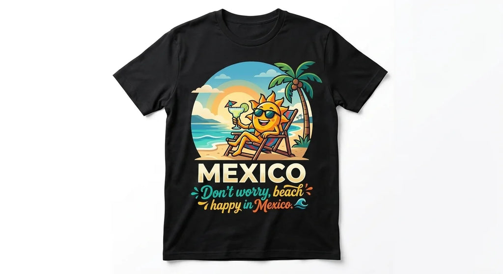 Mexico Beach Vacation T-Shirt | "Don't Worry, Beach Happy" Graphic Tee | Premium Cotton Souvenir Shirt