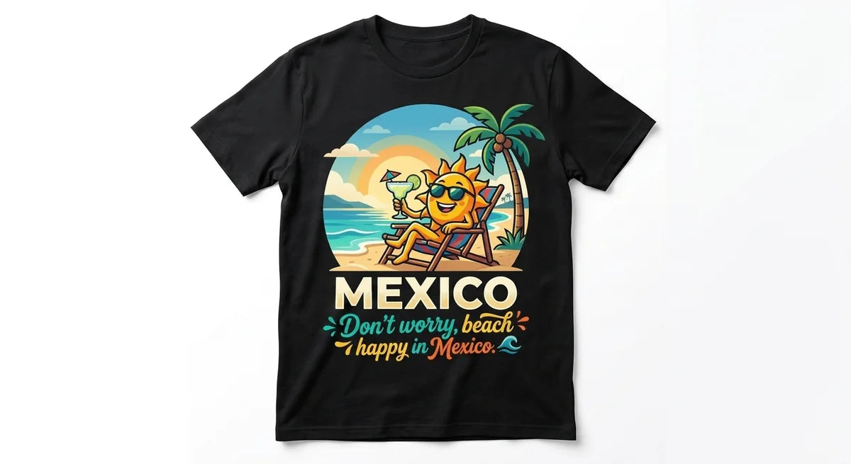 Mexico Beach Vacation T-Shirt | "Don't Worry, Beach Happy" Graphic Tee | Premium Cotton Souvenir Shirt
