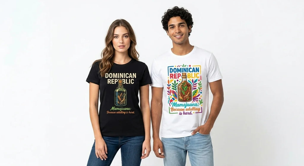 Dominican Republic Mamajuana T-Shirt | Funny Caribbean Vacation Tee | "Because Adulting Is Hard" Graphic Shirt