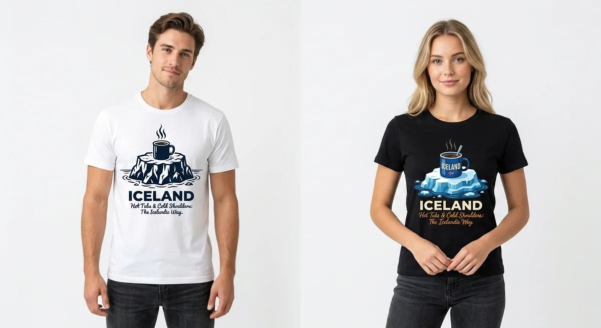 Iceland Souvenir T-Shirt | Hot Tubs & Cold Shoulders Graphic Tee | Funny Icelandic Travel Apparel