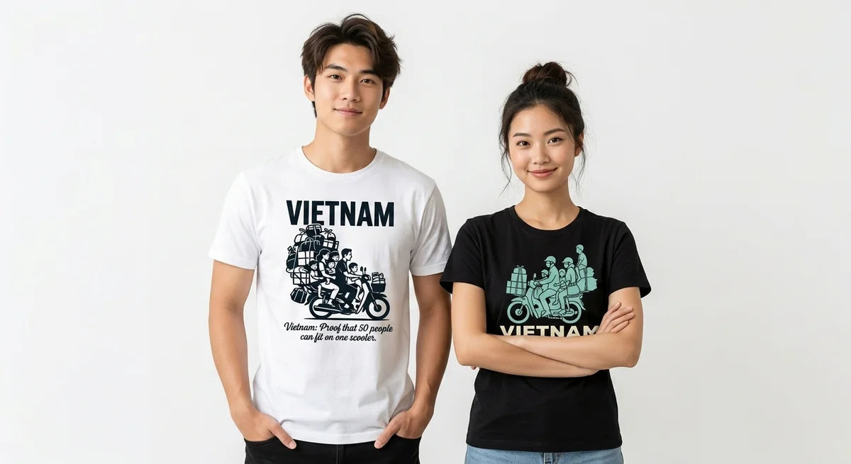 Vietnam Scooter Family T-Shirt | Funny Travel Souvenir Tee | Vietnam Vacation Keepsake | Unisex Cotton Graphic Shirt