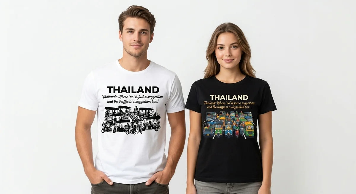 Thailand Traffic & Tuk-Tuk Humor T-Shirt | Funny Souvenir Tee | Retro Travel Graphic Shirt