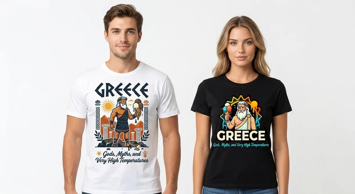 Greece Souvenir T-Shirt | Zeus Melting Ice Cream Graphic Tee | Funny Mythology Summer Shirt