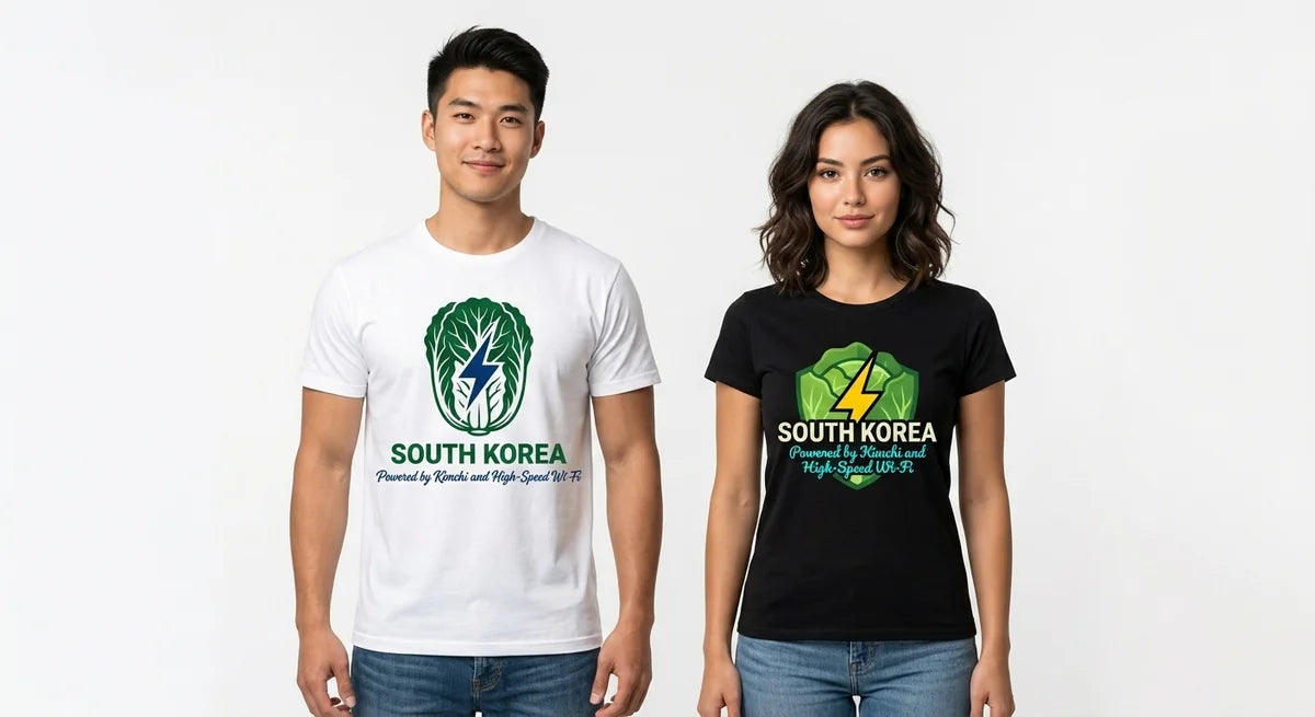 South Korea Graphic T-Shirt | "Powered by Kimchi & High-Speed Wi-Fi" Unisex Tee | Funny Travel Souvenir