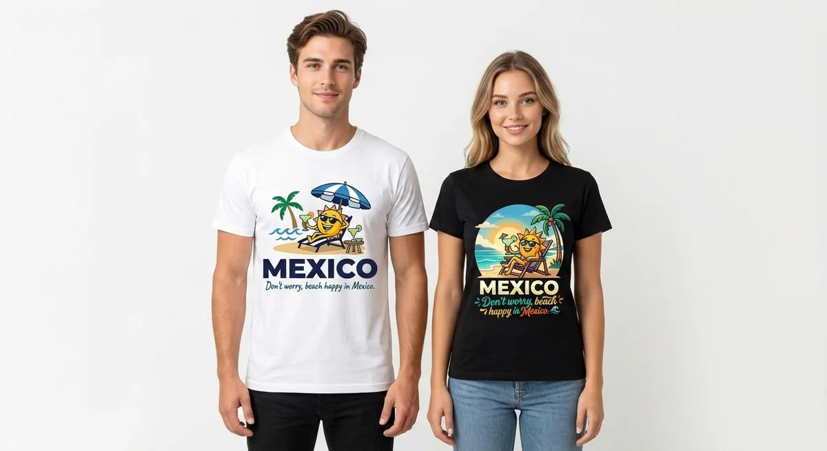 Mexico Beach Vacation T-Shirt | "Don't Worry, Beach Happy" Graphic Tee | Premium Cotton Souvenir Shirt