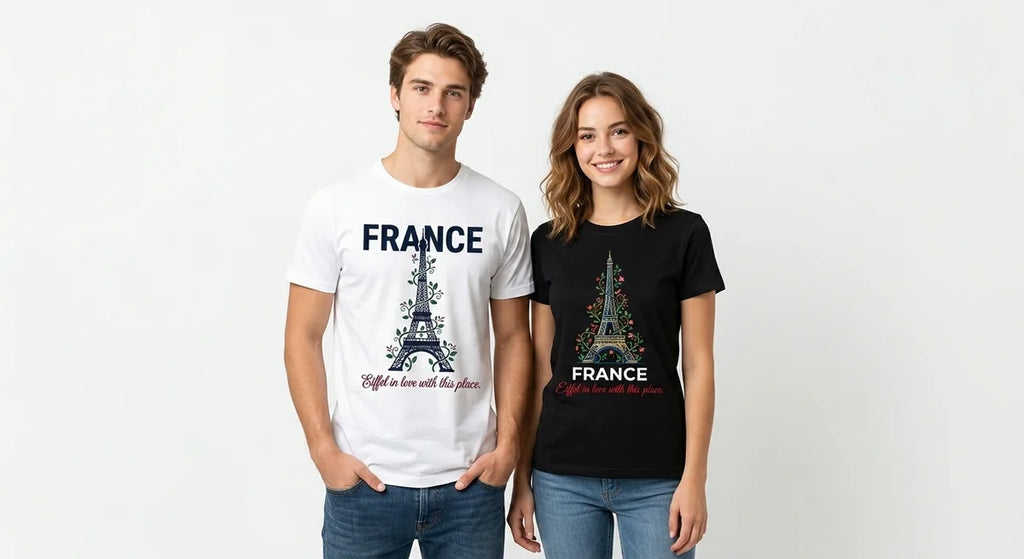 "Eiffel in Love" Romantic France Souvenir T-Shirt | Funny Paris Travel Tee | Premium Soft Cotton